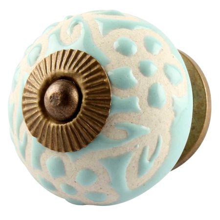 Sage Green Etched Ceramic Floral Drawer Knob Online